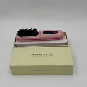 Pink Portable Hair Straightening Comb Heated Brush Travel Hair Tool NEW